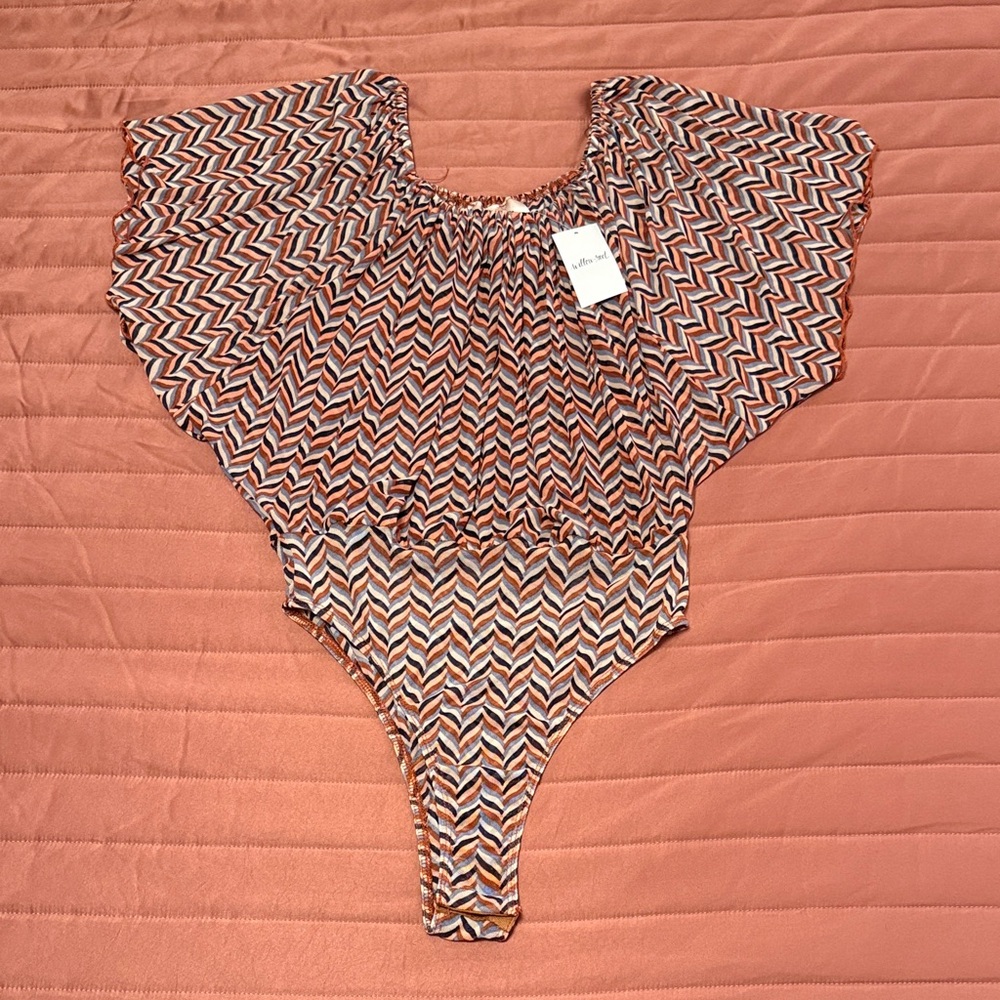 Chevron Bodysuit in Black, Orange and Off White